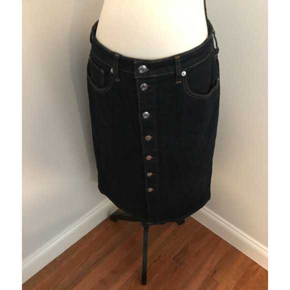 EVERLANE Denim Dark Blue Wash Button-Front Pencil Skirt - Size 30 - Picture 1 of 9